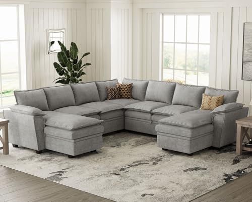 Belffin Convertible Sectional Sofa with Chaise Chenille L Shaped Sofa Couch Modular Sectional Sofa with Storage Chenille Grey