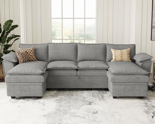 Belffin Convertible Sectional Sofa with Chaise Chenille L Shaped Sofa Couch Modular Sectional Sofa with Storage Chenille Grey