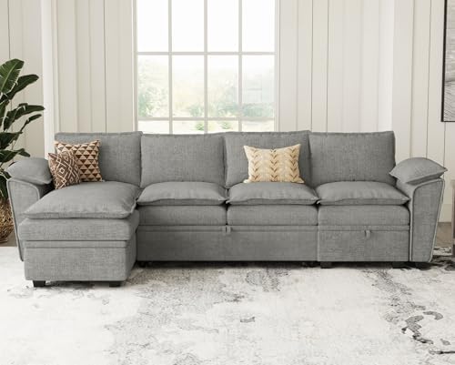 Belffin Convertible Sectional Sofa with Chaise Chenille L Shaped Sofa Couch Modular Sectional Sofa with Storage Chenille Grey