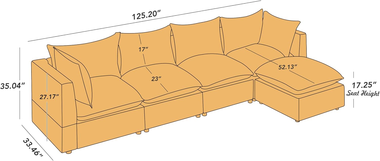 VANOMi Modular Sectional Sofa, 5 Seater Sofa with Reversible Chaise for Living Room, L Shape Sofa
