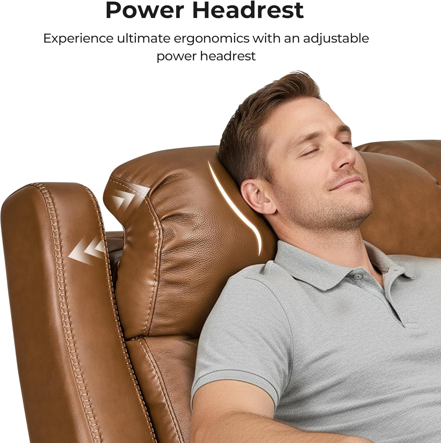 CHITA Genuine Leather Power Recliner Sofa, Wall Hugger Reclining Loveseat with Power Headrest, Dual Motor, USB Charging Ports, Recliner Couch for Living Room, RV, Leather in Saddle