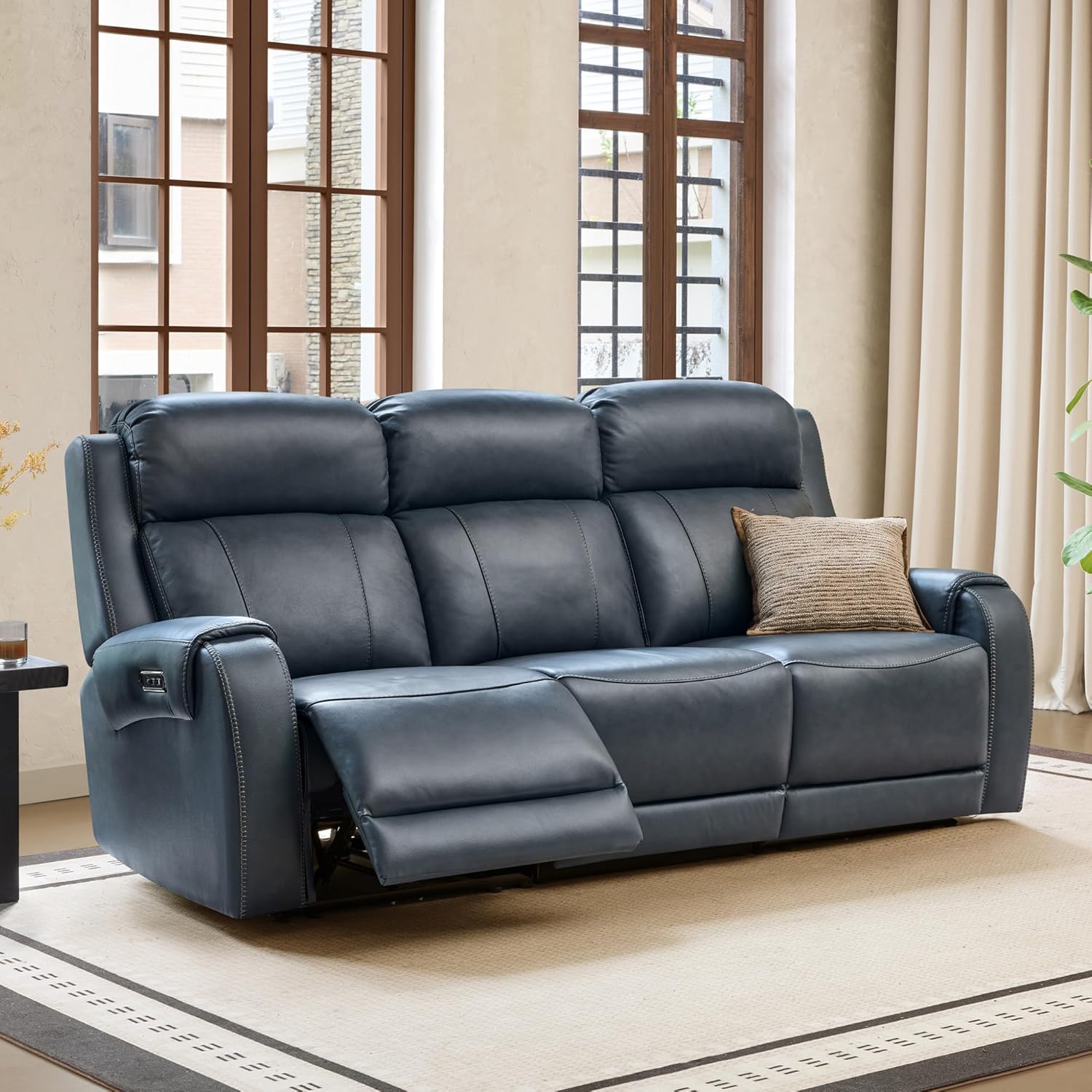 CHITA Genuine Leather Power Recliner Sofa, Wall Hugger Reclining Loveseat with Power Headrest, Dual Motor, USB Charging Ports, Recliner Couch for Living Room, RV, Leather in Saddle
