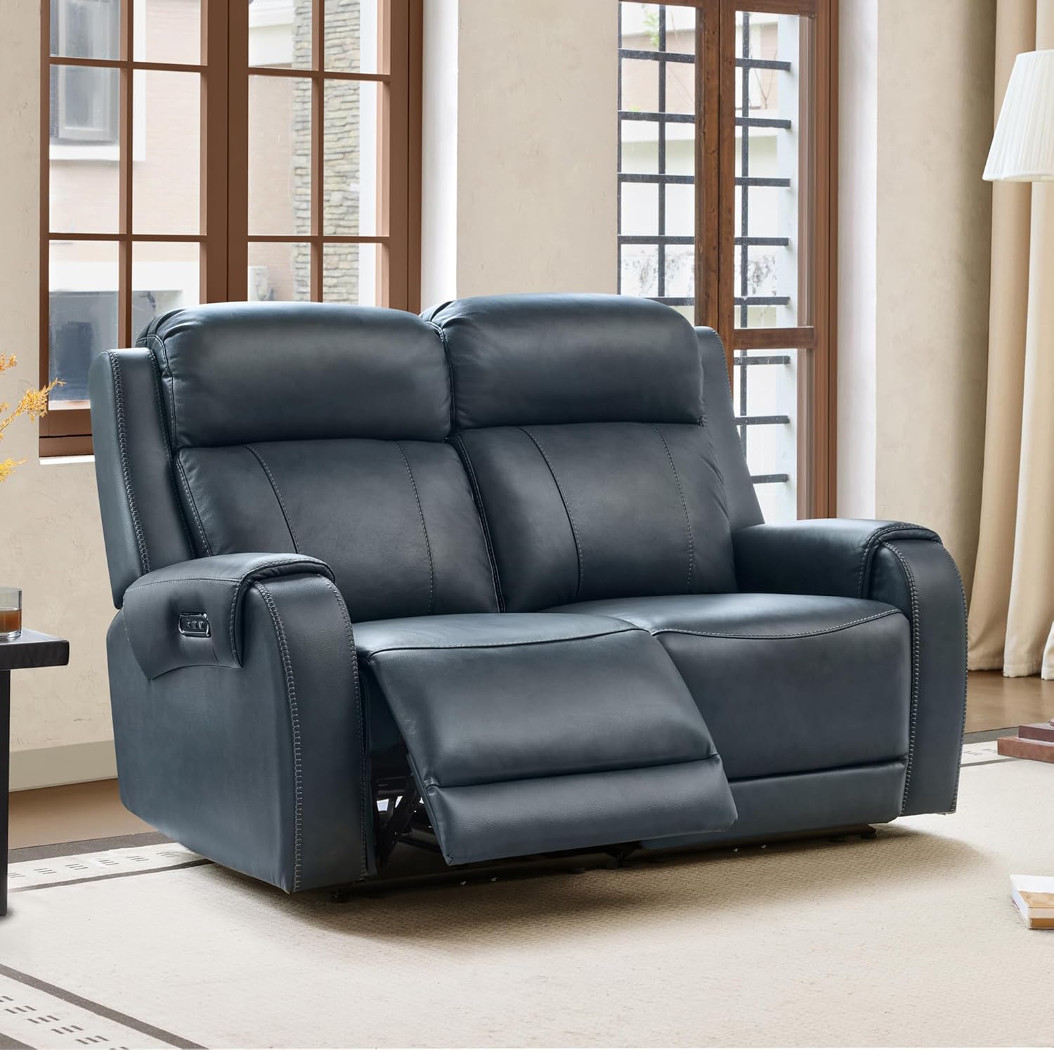 CHITA Genuine Leather Power Recliner Sofa, Wall Hugger Reclining Loveseat with Power Headrest, Dual Motor, USB Charging Ports, Recliner Couch for Living Room, RV, Leather in Saddle